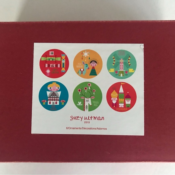 Suzy Ultman 6 Christmas Ornament Set around the world NEW 2013 Crate & Barrel - Picture 1 of 5